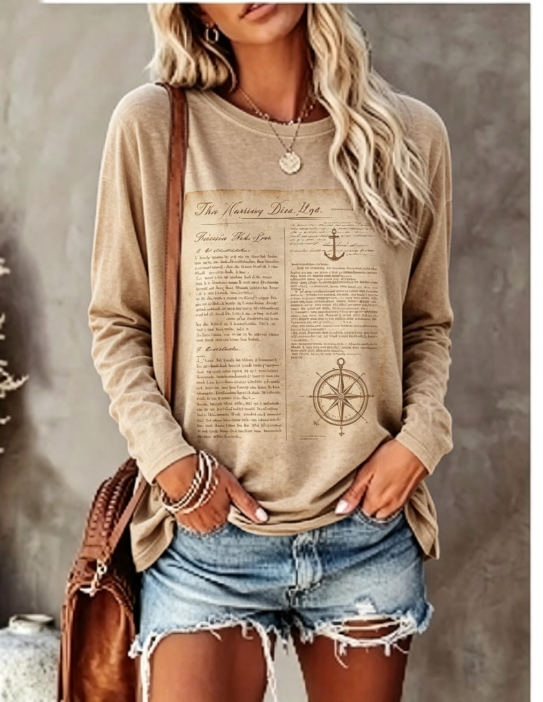 Women Long Sleeve T Shirt Vint - Winter Clothing For Women review and price